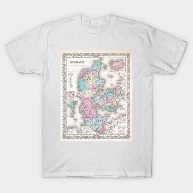 Vintage Map of Denmark (1855) T-Shirt by Bravuramedia